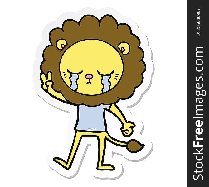 Sticker Of A Crying Cartoon Lion