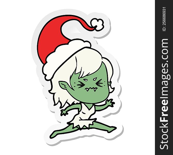 annoyed hand drawn sticker cartoon of a vampire girl wearing santa hat. annoyed hand drawn sticker cartoon of a vampire girl wearing santa hat