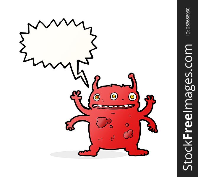 Cartoon Alien Monster With Speech Bubble