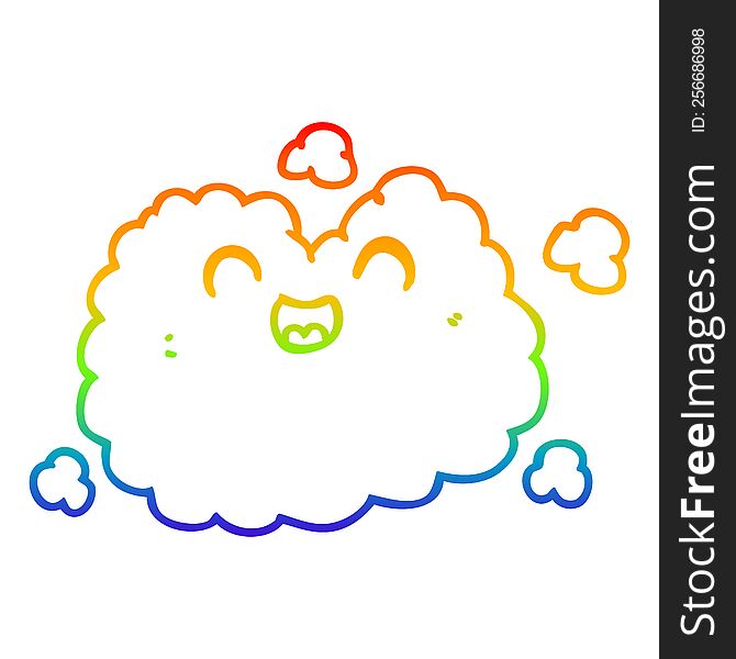 rainbow gradient line drawing of a cartoon happy smoke cloud