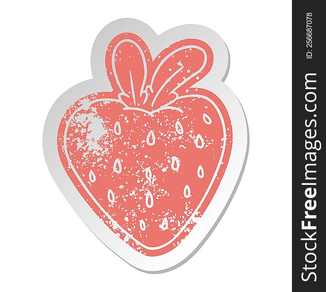 distressed old sticker of a fresh strawberry