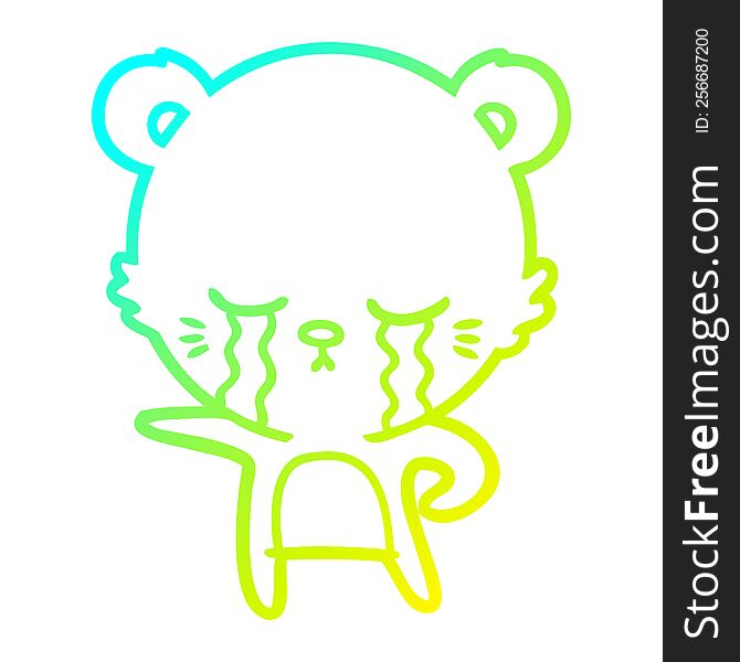 cold gradient line drawing of a crying cartoon bear