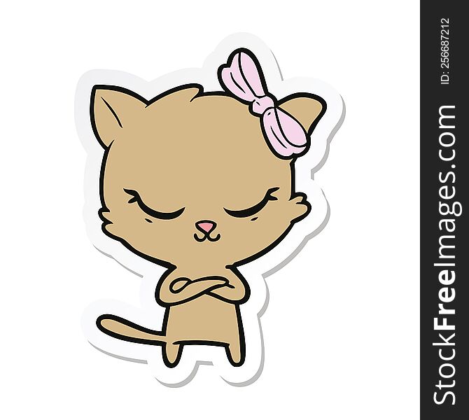 sticker of a cute cartoon cat with bow