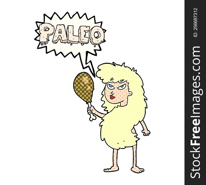 Comic Book Speech Bubble Cartoon Woman On Paleo Diet