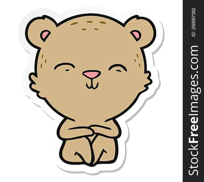 Sticker Of A Happy Cartoon Bear Sitting