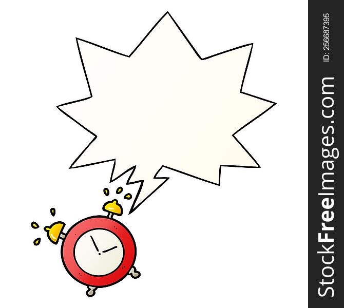 Cartoon Ringing Alarm Clock And Speech Bubble In Smooth Gradient Style