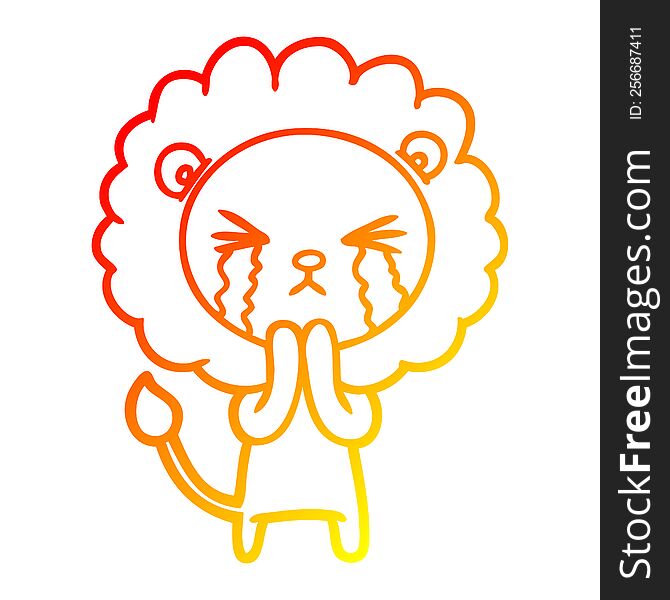 Warm Gradient Line Drawing Cartoon Crying Lion Praying