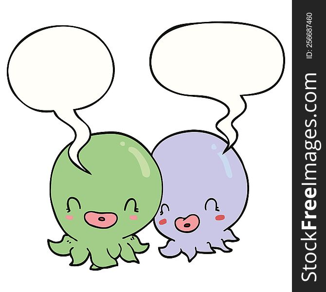two cartoon octopi  with speech bubble. two cartoon octopi  with speech bubble