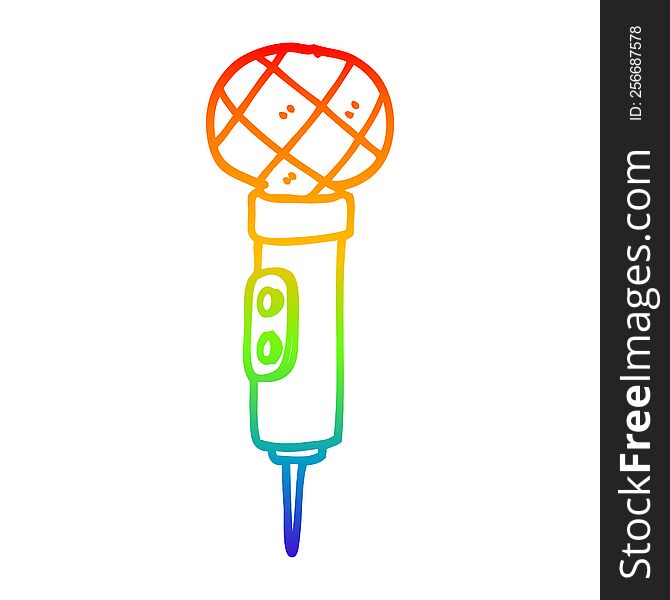 rainbow gradient line drawing of a cartoon gold microphone
