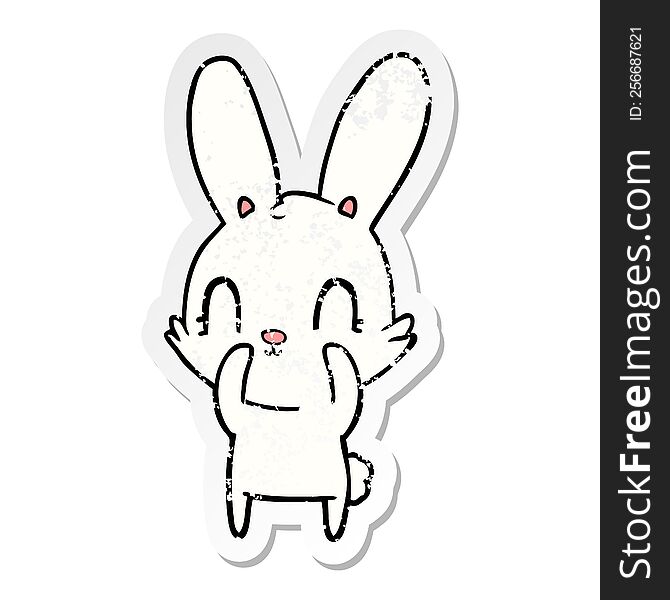 Distressed Sticker Of A Cute Cartoon Rabbit