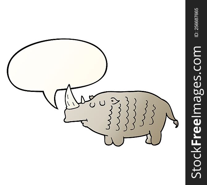 Cartoon Rhinoceros And Speech Bubble In Smooth Gradient Style