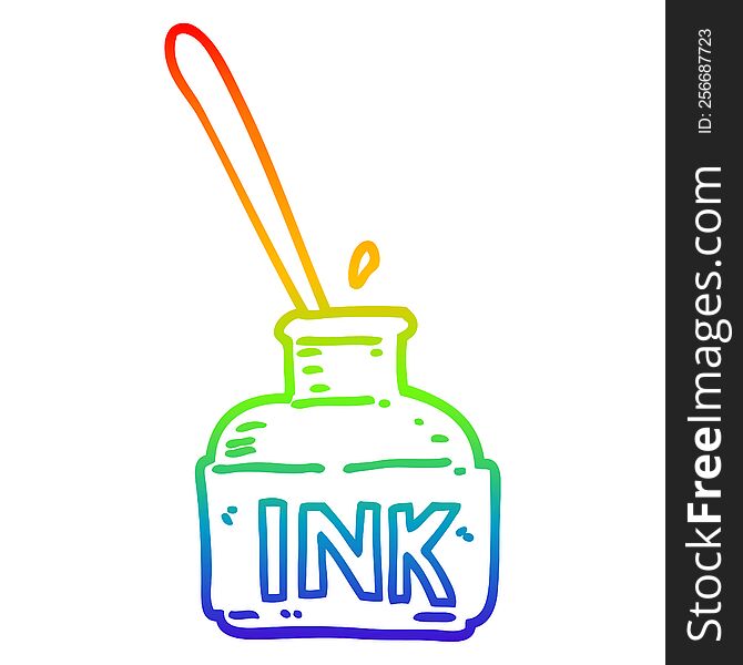 rainbow gradient line drawing of a cartoon ink bottle