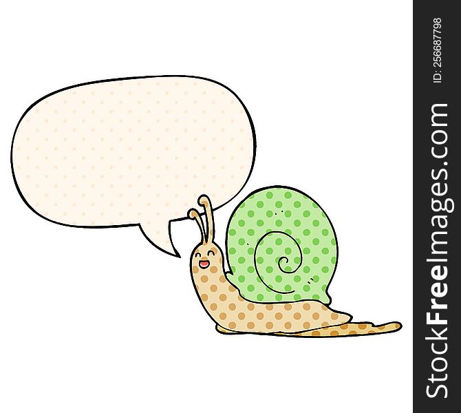 cartoon snail with speech bubble in comic book style