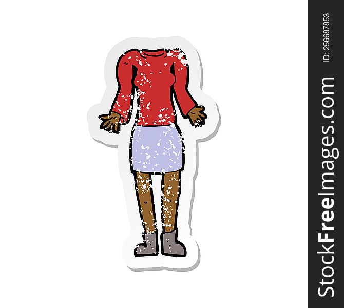 Retro Distressed Sticker Of A Cartoon Female Body With Shrugging Shoulders