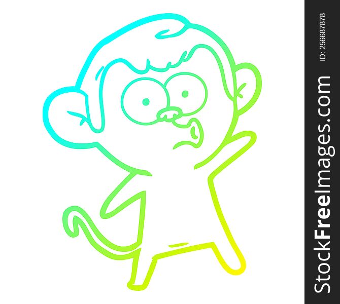 Cold Gradient Line Drawing Cartoon Surprised Monkey