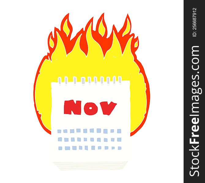 Flat Color Illustration Of A Cartoon Calendar Showing Month Of November