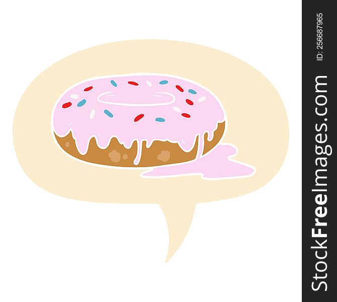 Cartoon Donut And Speech Bubble In Retro Style
