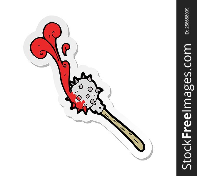 Sticker Of A Cartoon Bloody Medieval Mace