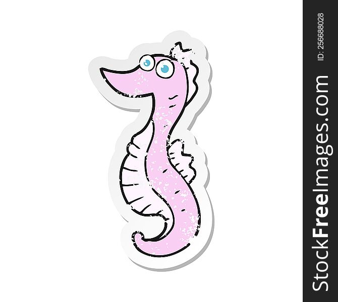 Retro Distressed Sticker Of A Cartoon Seahorse