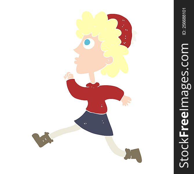 Flat Color Illustration Of A Cartoon Running Woman