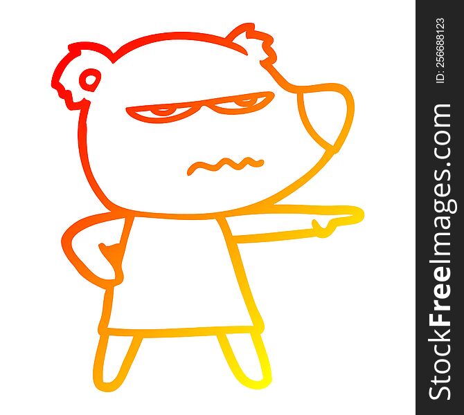 warm gradient line drawing of a cartoon angry bear polar girl pointing