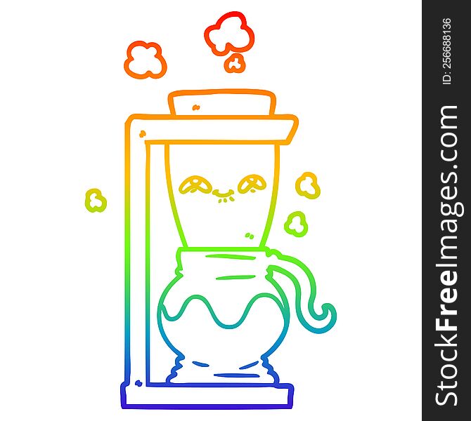 Rainbow Gradient Line Drawing Happy Cartoon Coffee Pot
