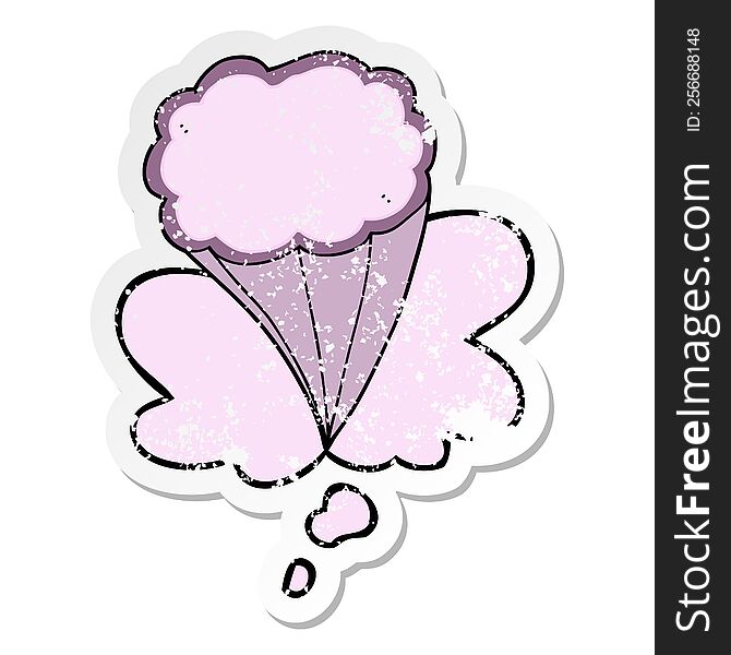 Cartoon Decorative Cloud And Thought Bubble As A Distressed Worn Sticker
