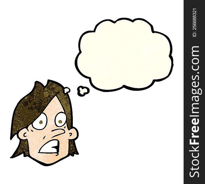 Cartoon Frightened Face With Thought Bubble