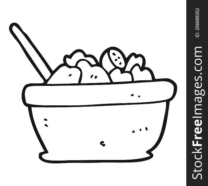 freehand drawn black and white cartoon salad