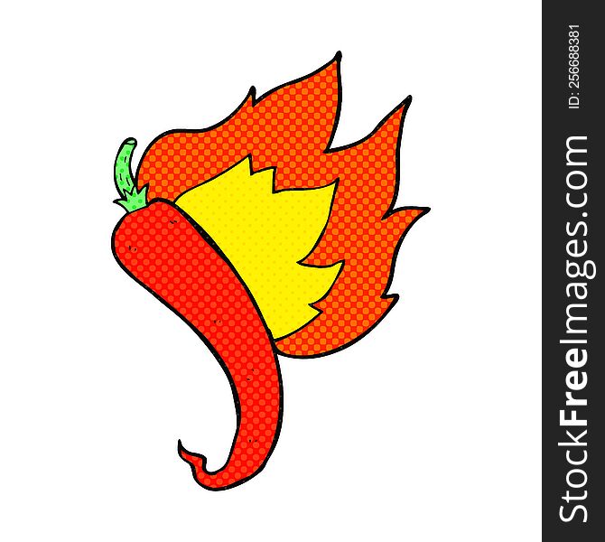 freehand drawn comic book style cartoon flaming hot chilli pepper