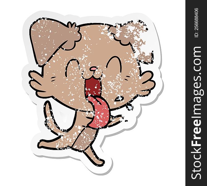 Distressed Sticker Of A Cartoon Panting Dog Running