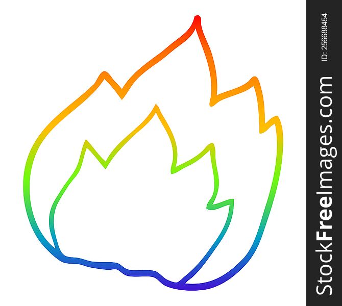 Rainbow Gradient Line Drawing Cartoon Fire