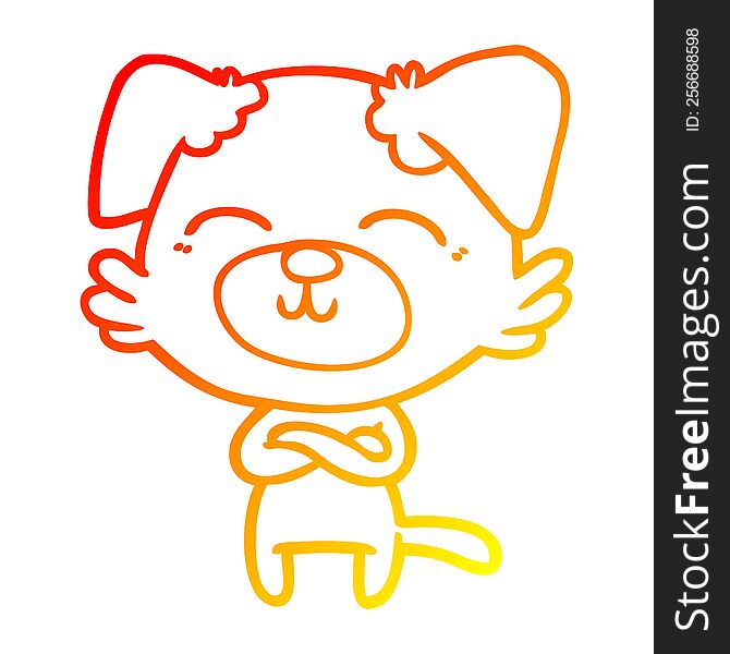 warm gradient line drawing of a cartoon dog crossing arms