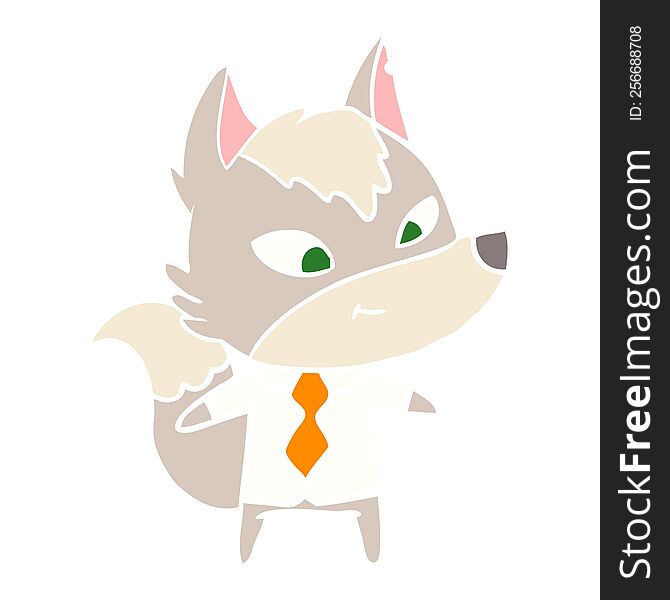 friendly flat color style cartoon wolf manager