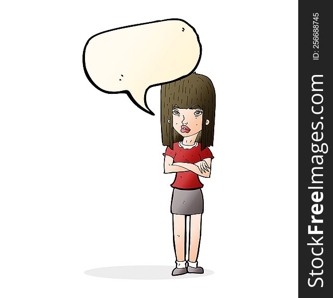 Cartoon Woman Standing With Speech Bubble