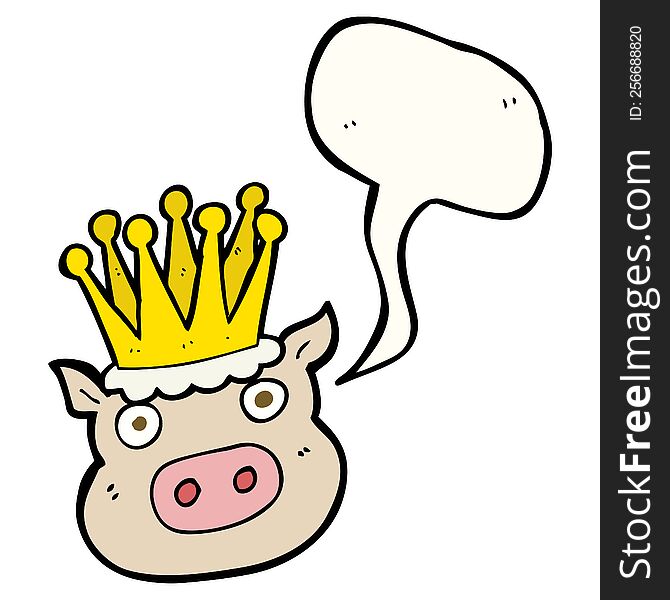 freehand drawn speech bubble cartoon crowned pig