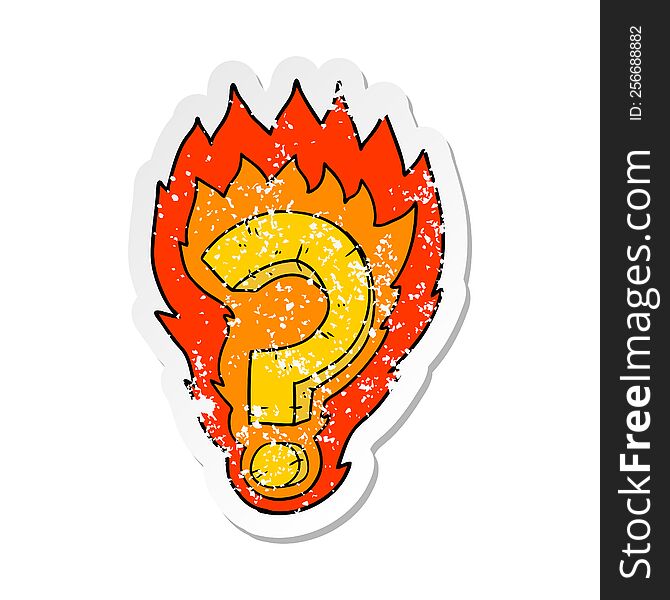Distressed Sticker Of A Cartoon Flaming Question Mark
