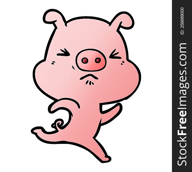 cartoon annoyed pig running. cartoon annoyed pig running