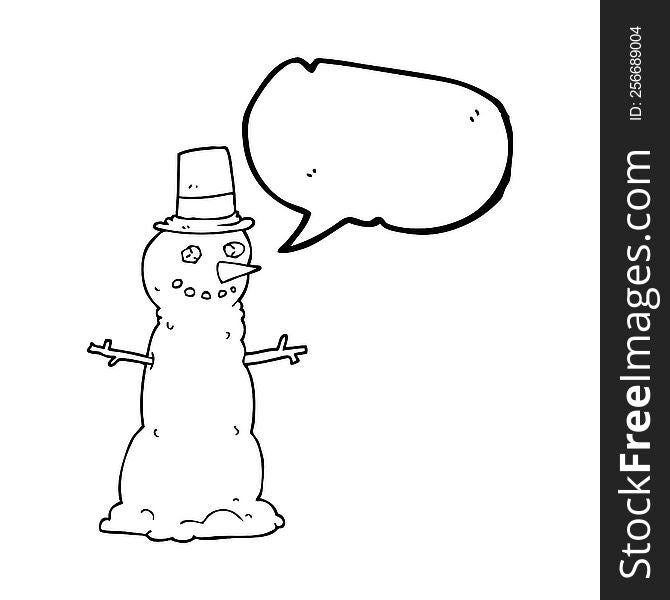 speech bubble cartoon snowman in top hat