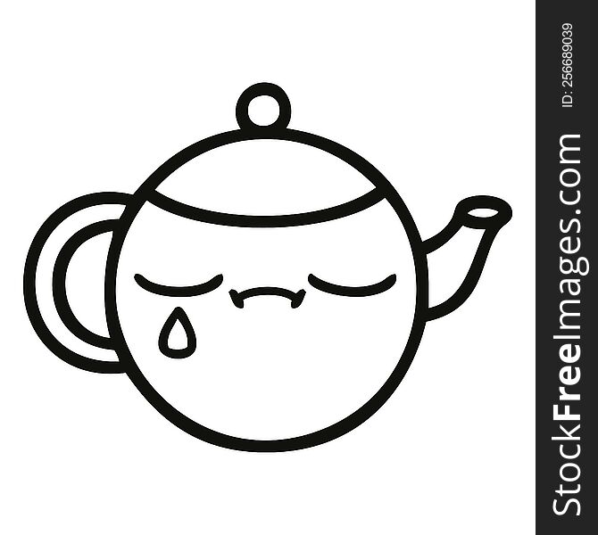line drawing cartoon of a sad tea pot