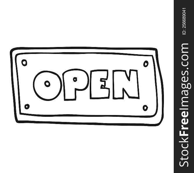 Black And White Cartoon Open Sign