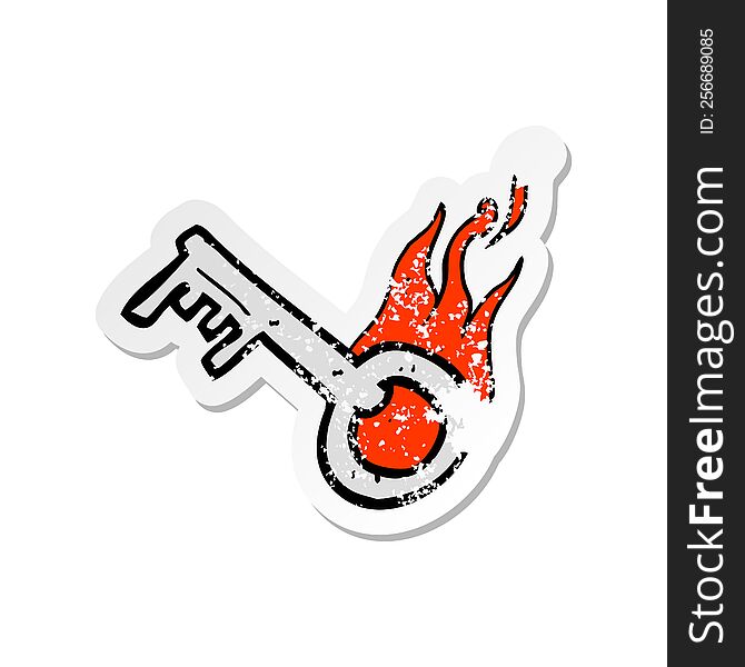 Retro Distressed Sticker Of A Cartoon Flaming Key