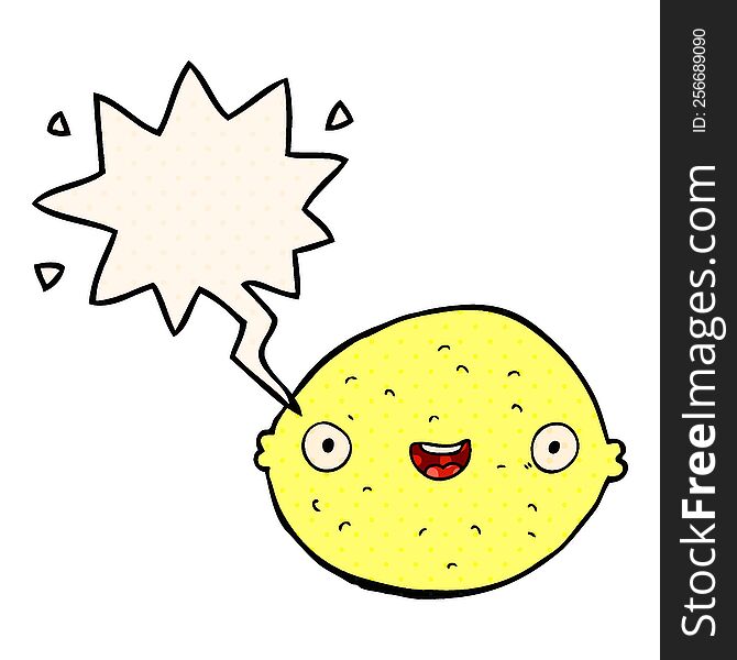 Cartoon Lemon And Speech Bubble In Comic Book Style