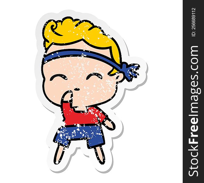 Distressed Sticker Cartoon Of Kawaii Cute Fitness Boy
