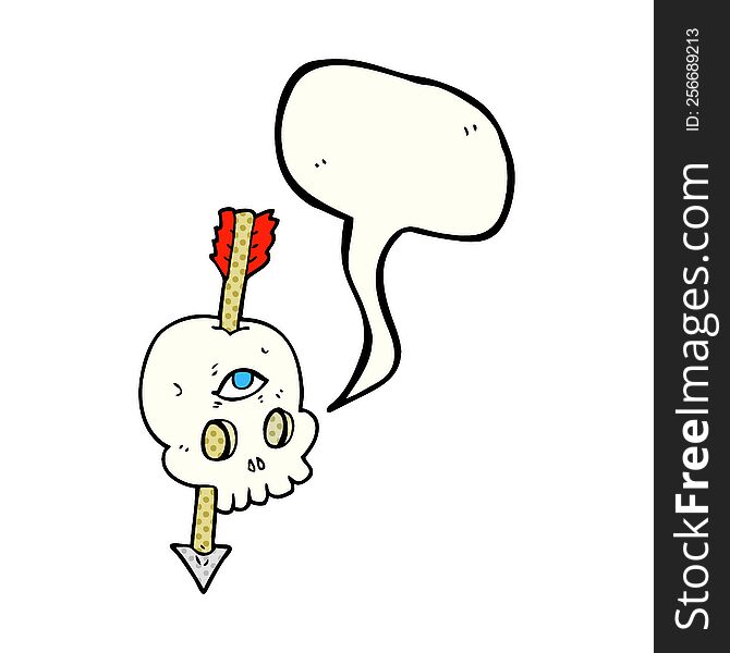 comic book speech bubble cartoon magic skull with arrow through brain