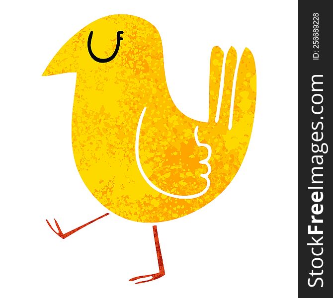 Quirky Retro Illustration Style Cartoon Yellow Bird