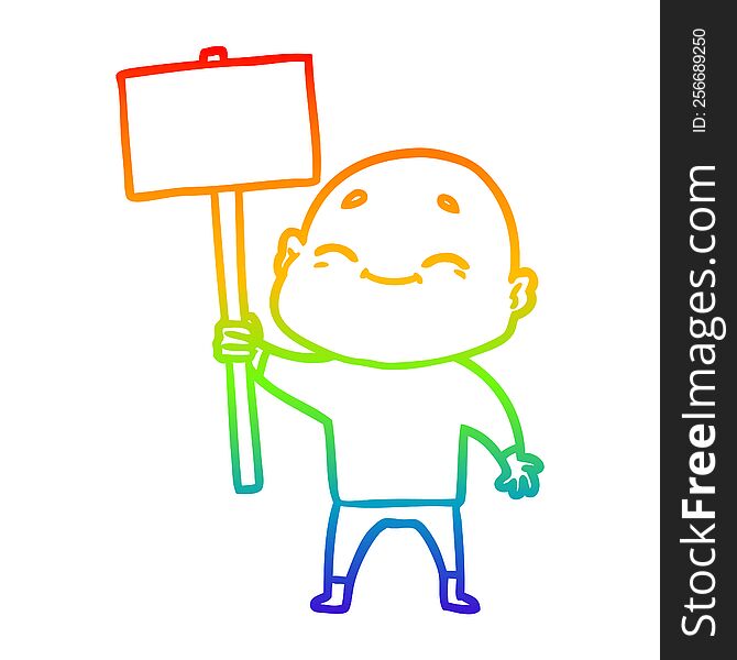 rainbow gradient line drawing of a happy cartoon bald man