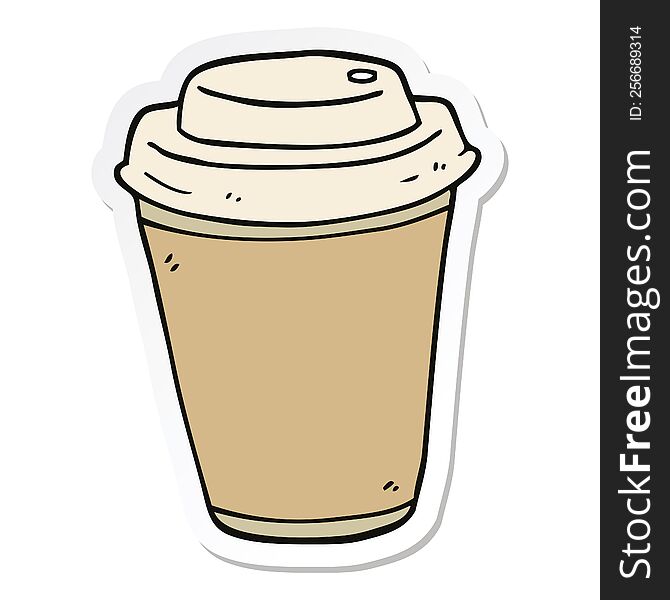 Sticker Of A Cartoon Takeout Coffee Cup
