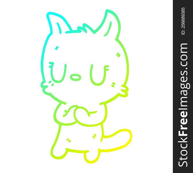 Cold Gradient Line Drawing Cute Cartoon Cat