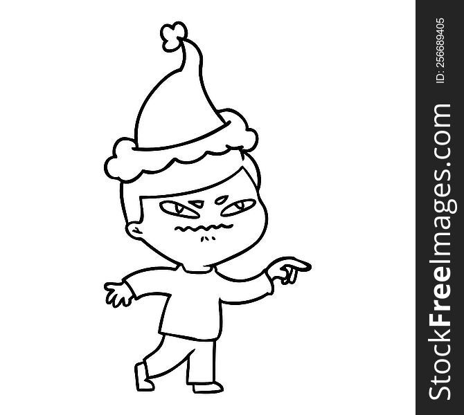 Line Drawing Of A Angry Man Pointing Wearing Santa Hat